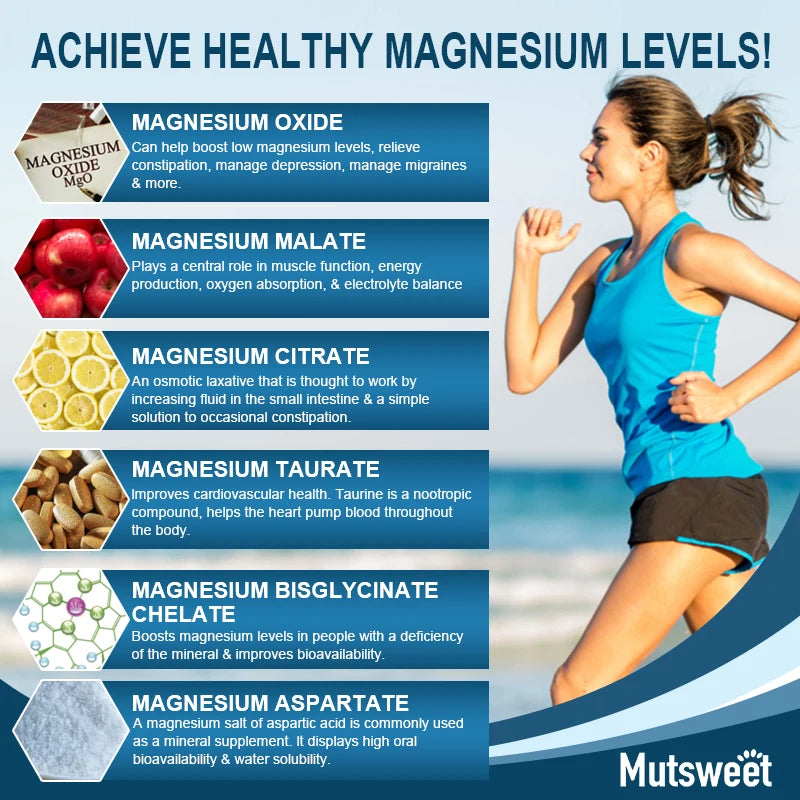 Suplementos de cápsula de magnesio complejo, sistema nervioso, soporte muscular y óseo para dormir, energía, calambres en las piernas, dolores de cabeza