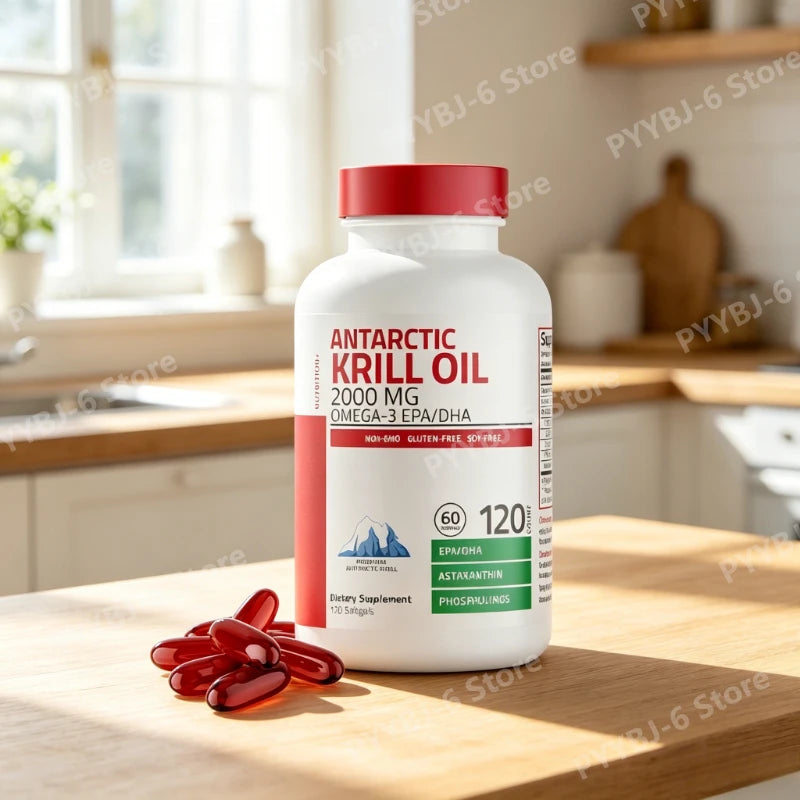 Aceite de Krill Antártico 2000mg con Omega-3 EPA DHA Astaxantina y Fosfolípidos, Suplemento Dietético Antioxidante Natural, 120 Cápsulas Blandas