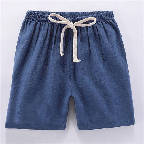 Pantalones cortos para niños y niñas, pantalones cortos deportivos de lino y algodón para verano, finos, transpirables, con cintura elástica, para playa, pantalones cortos informales sueltos para chico