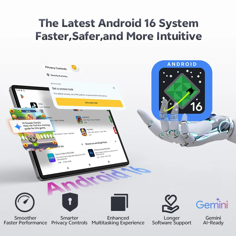 Tableta SVITOO Android 16 2025 de 11 pulgadas, 1280 x 800 HD IPS, procesador Octa-Core, 16 GB de RAM, 128 GB de ROM, expandible de 1 TB, batería 8800 mAh, WiFi 5, Bluetooth 5.0, GPS, Widevine L1, teclado, ratón y funda