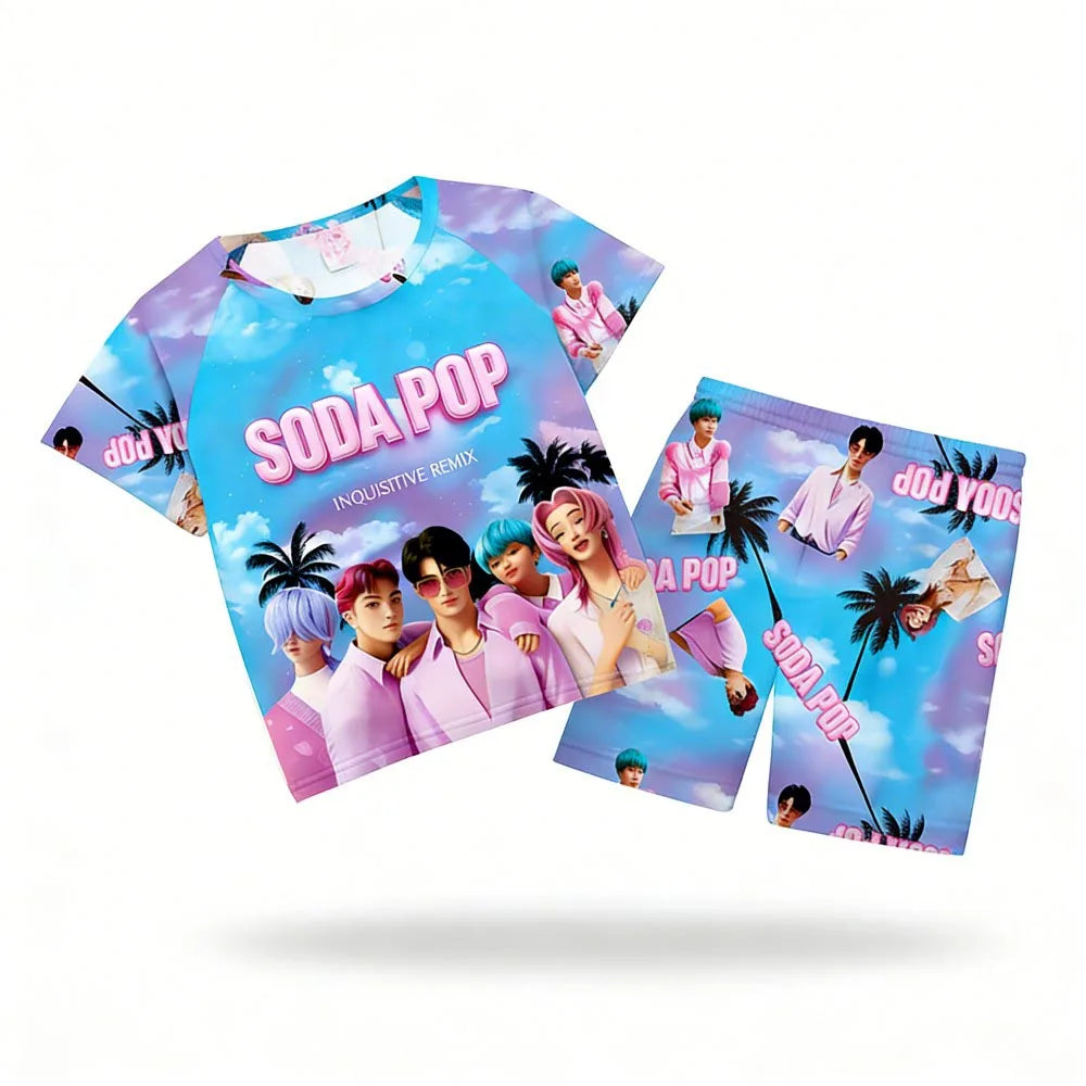 Conjuntos de pijamas para niñas, pijamas de verano para niños pequeños de 3 a 8, 10, 11 y 12 años, Kpop Demon Hunters, camisetas y pantalones cortos, conjunto de pijamas de dos piezas