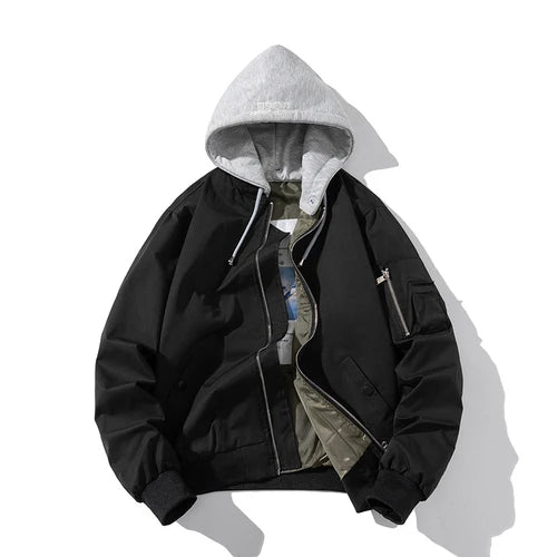 Chaqueta Bomber para hombre y mujer, chaqueta de piloto lisa de otoño e invierno, abrigo de béisbol con capucha Vintage a la moda, cortavientos informal, rojo, rosa, Borgoña