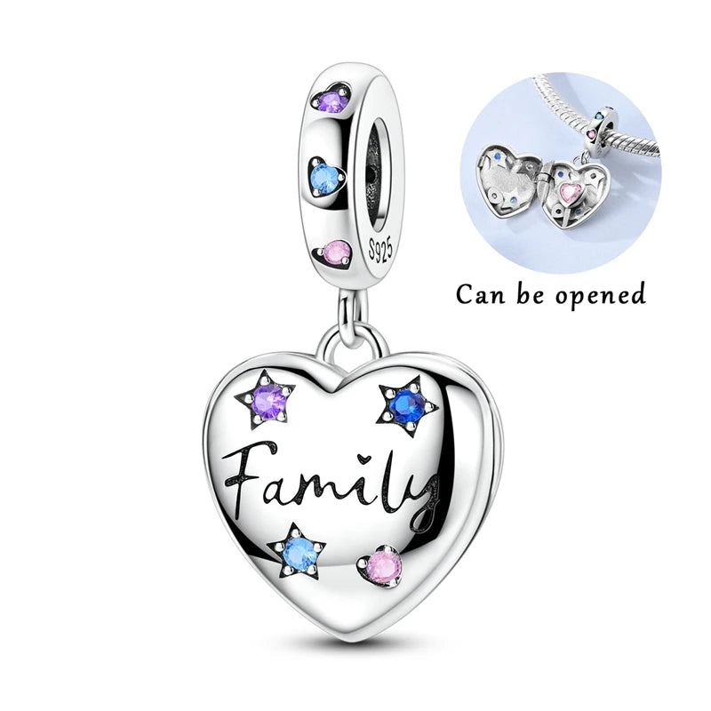 Abalorio de Plata de Ley 925 con Forma de Corazón y Cielo Estrellado, Abalorio Familiar de Madre, Hija e Hermana, Compatible con Pulseras, Colgante, Joyería DIY para Mujer, Regalo