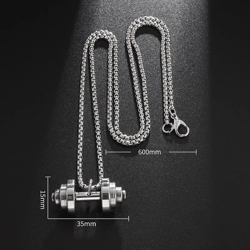 Colgante de mancuernas de levantamiento de pesas de acero inoxidable para hombre musculoso, collar de barra para culturismo, joyería deportiva para gimnasio para mujer