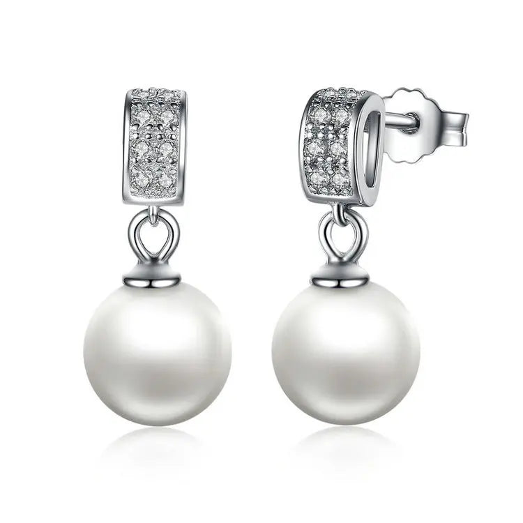 Pendientes colgantes para mujer, joyería fina con perlas, joyería de plata de ley 925, regalo para el día de la madre SCE006