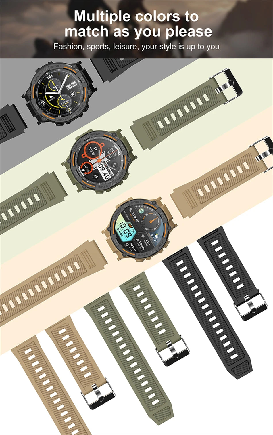Reloj inteligente militar resistente al aire libre para hombres, GPS, deportes, Fitness, resistente al agua, llamada Bluetooth con luces LED, reloj inteligente