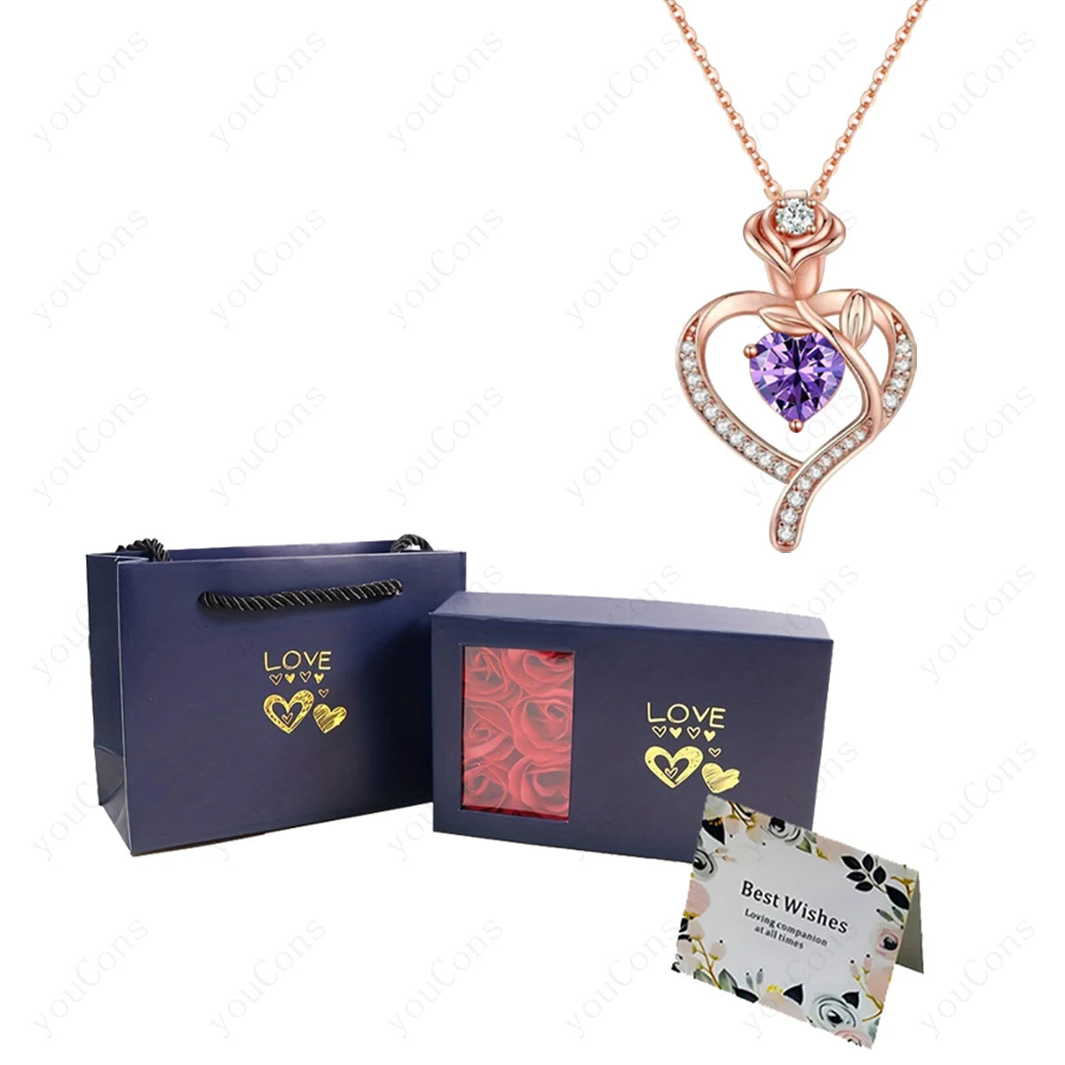 Collares con Colgante de Piedra Natalicia en Forma de Corazón con Caja de Regalo de Rosas para Mujer, Madre, Novia, San Valentín, Navidad, Cumpleaños, Nueva Joyería 2026