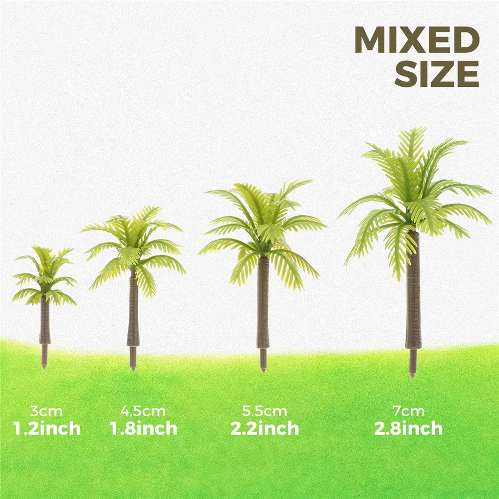 20 piezas Mini árboles modelo de palma de coco 3/4, 5/5,5/7cm plástico Artificial selva Diorama edificio ferrocarril DIY Micro juguetes de diseño