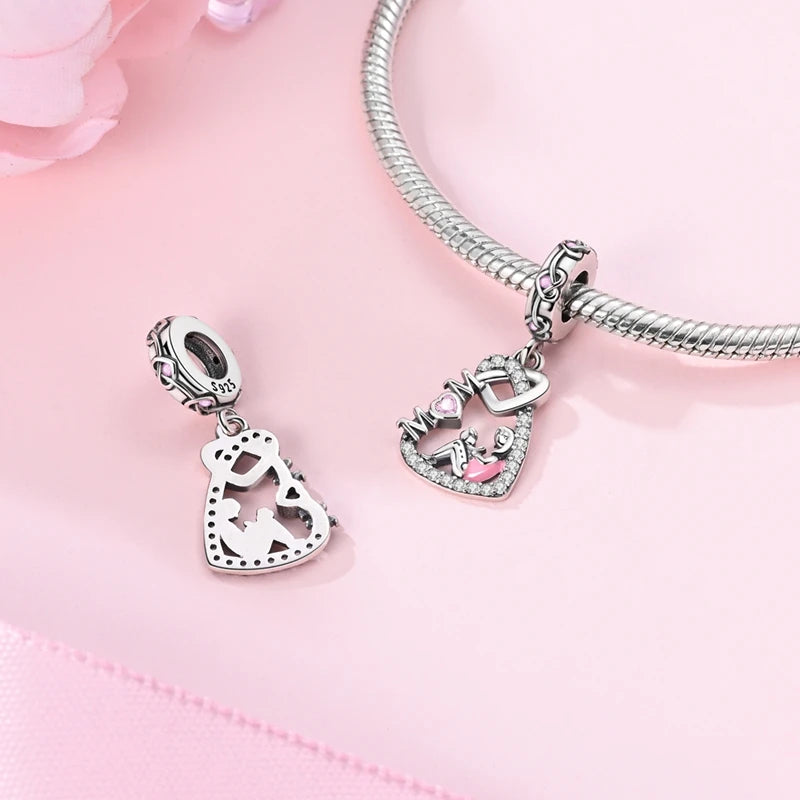 Abalorio de Plata de Ley 925 con Forma de Corazón y Cielo Estrellado, Abalorio Familiar de Madre, Hija e Hermana, Compatible con Pulseras, Colgante, Joyería DIY para Mujer, Regalo