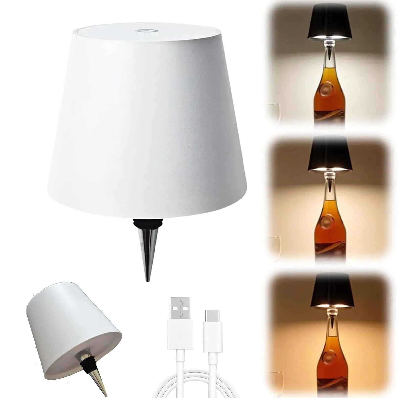 Lámpara de mesa inalámbrica para botellas, Control táctil de 3 colores y lámpara de noche con atenuación continua para Bar, botellas de vino, decoración de luces de escritorio