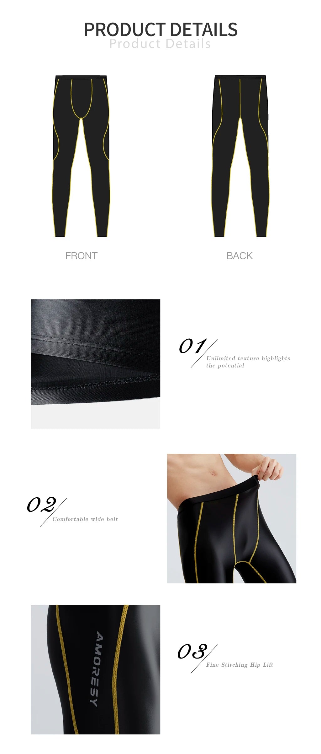 AMORESY-mallas deportivas de satén para hombre, pantalones elásticos de cintura alta, transpirables, de secado rápido, para correr y Yoga