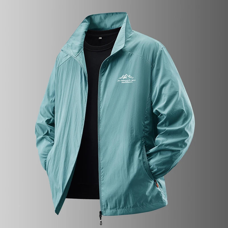 2025 Chaqueta de protección solar de verano para hombre, ultraligera, fina, agradable a la piel, transpirable, a prueba de rayos UV, abrigo protector solar de seda helada para pesca