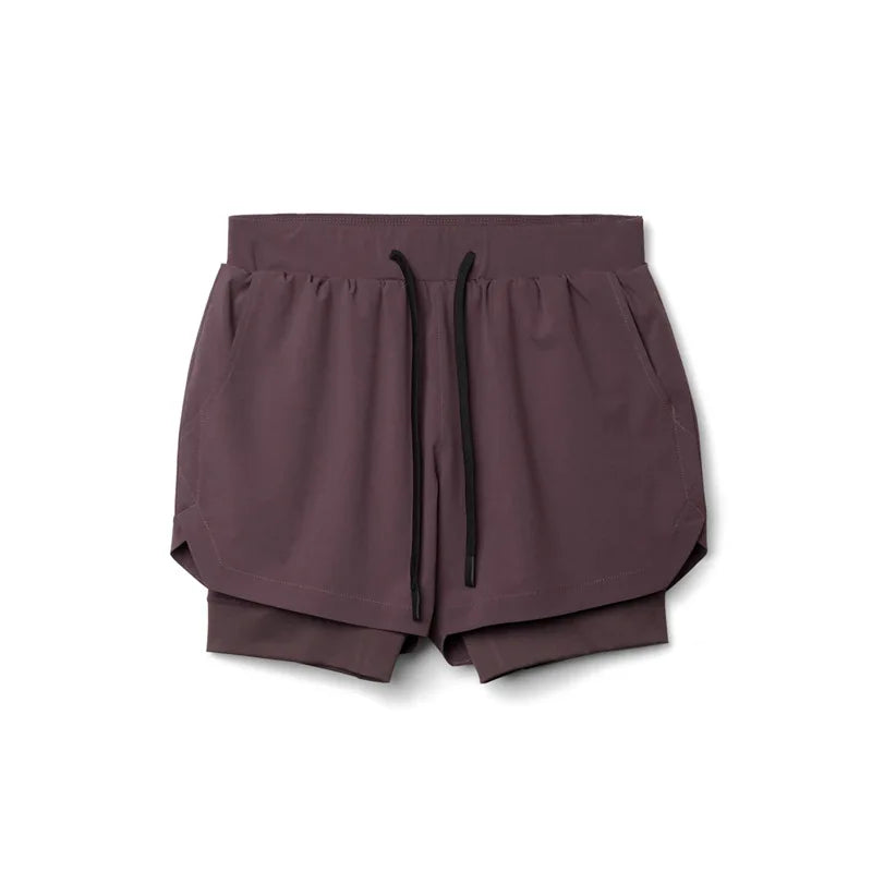 2025 nuevos pantalones cortos deportivos transpirables de doble capa gimnasios Fitness culturismo entrenamiento playa de secado rápido 2 en 1 pantalones cortos para correr para hombre