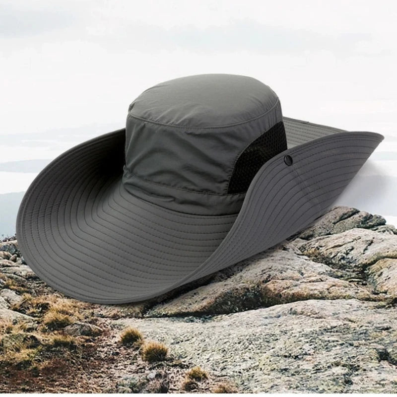 Gorra grande de poliéster de 15cm para el sol, protección UV, gorra de malla transpirable, sombrero de pescador plegable, pesca al aire libre, senderismo, gorras de playa