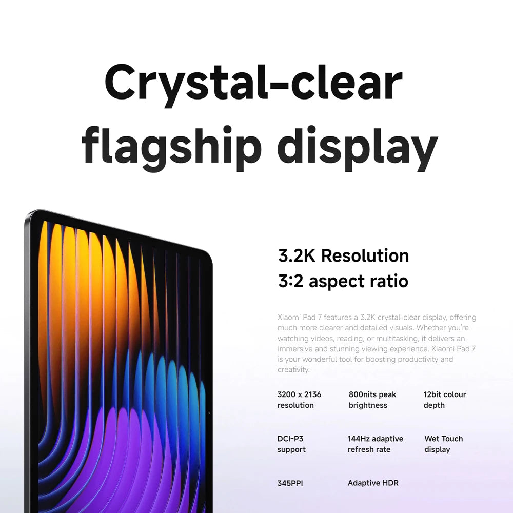 Versión Globel Xiaomi Pad 7 Snapdragon 7+ Gen 3 Plataforma móvil Batería de 8850 mAh Pantalla de 3,2 K 144 Hz Pantalla de 11,2 pulgadas Altavoces cuádruples Tablet 45W carga turbo Dolby Visione Xiaomi HyperAI Alimentado p