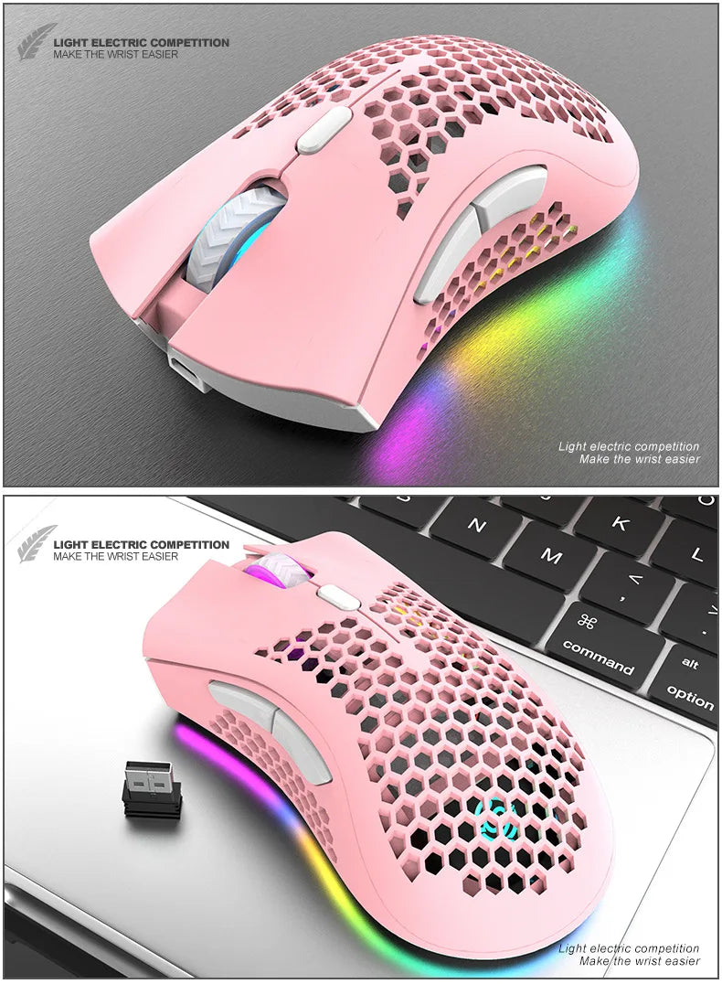 Ratón inalámbrico BM600 para juegos, periférico con luz RGB, recargable por USB, 2,4G, bonito