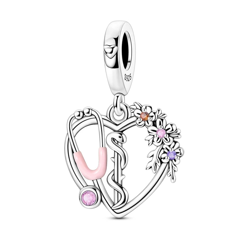 Abalorio de Plata de Ley 925 con Forma de Corazón y Cielo Estrellado, Abalorio Familiar de Madre, Hija e Hermana, Compatible con Pulseras, Colgante, Joyería DIY para Mujer, Regalo