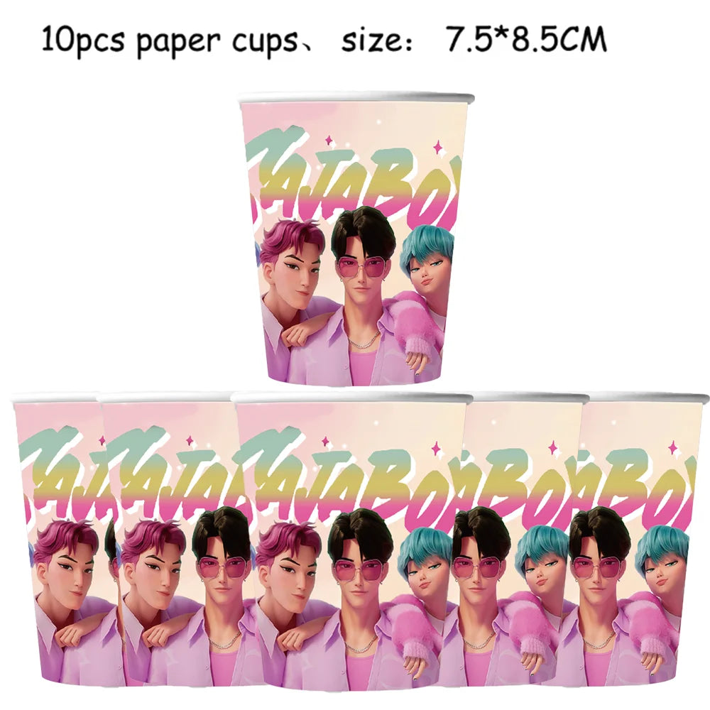 Vajilla desechable para fiesta temática de cazadores de demonios k-pop, plato con bandera de cazador, globo, decoración de cazadores, suministros para fiesta de cumpleaños