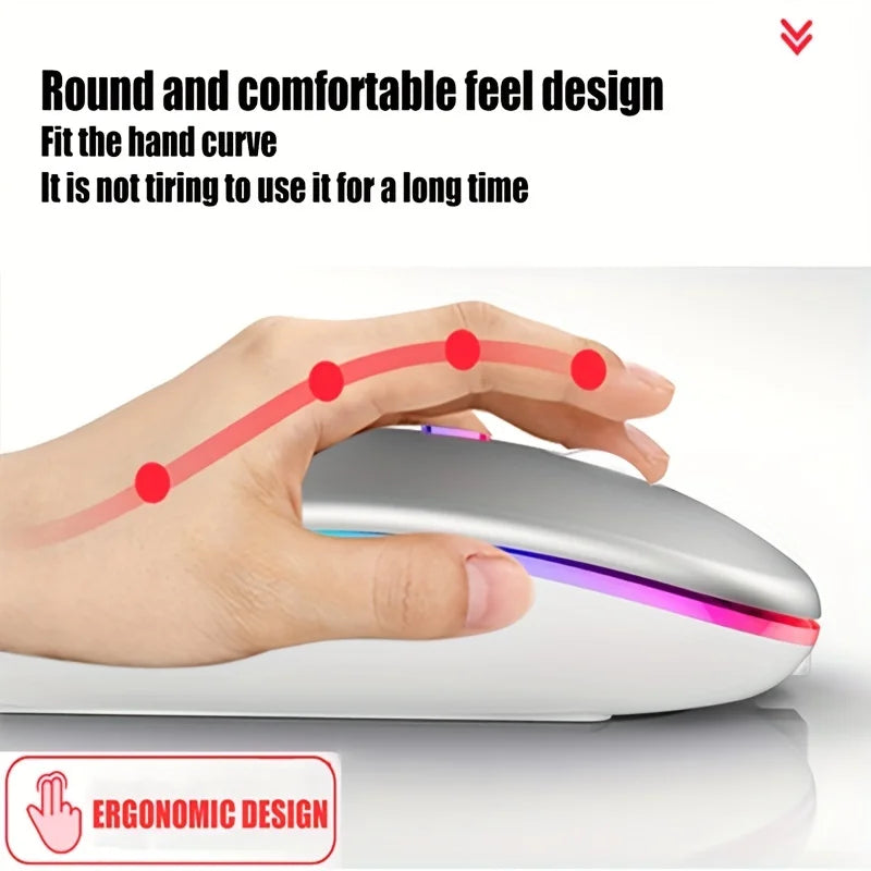 Ratón inalámbrico RGB recargable USB 2,4 GHz Bluetooth ratón inalámbrico ordenador Mause retroiluminado con LED ratón ergonómico para juegos para ordenadores portátiles