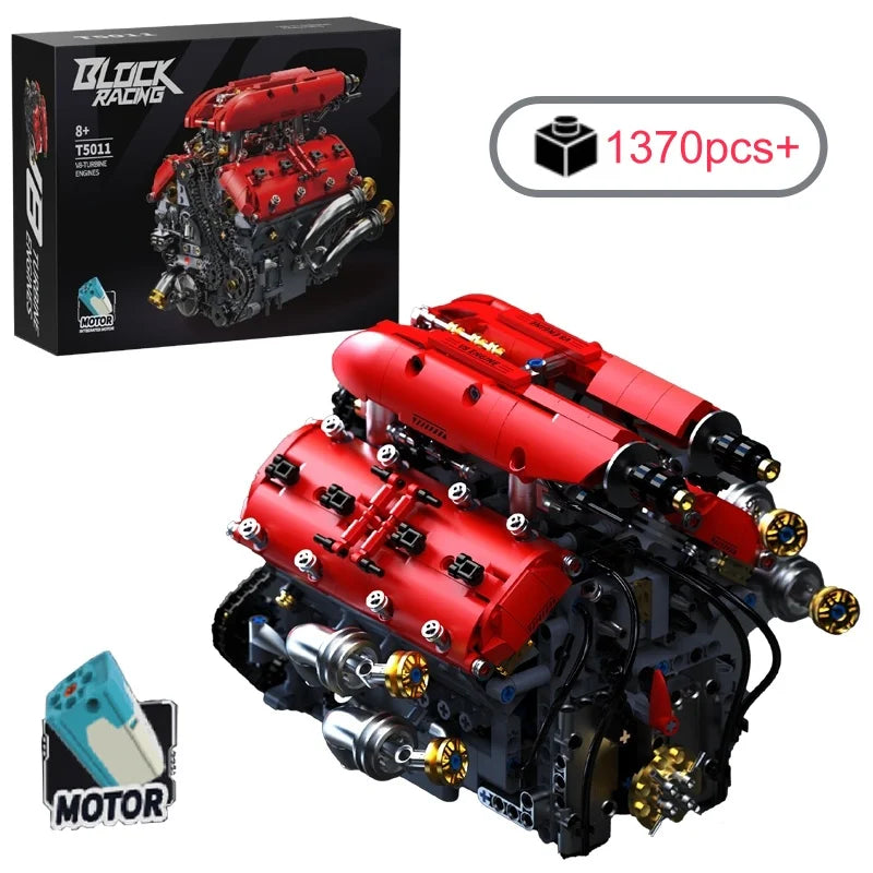 Modelo de motor técnico V8, juego de bloques de construcción con Motor eléctrico, ensamblaje MOC, ladrillos, juguete para niños, regalos de cumpleaños y Navidad, 1370 Uds.