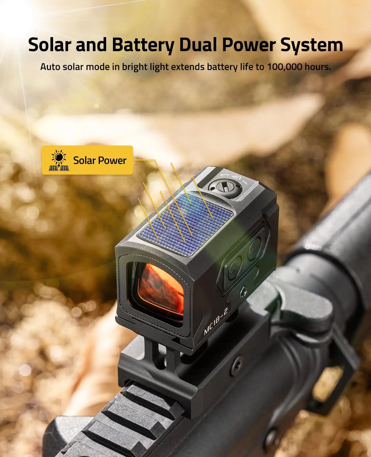 CVLIFE Solar-PowerRed Dot Sight Optical Reflex Scope 2 MOA Dot y 30 MOA Circle Motion Wake-Up Vighting con placa adaptadora para MOS
