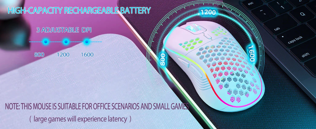 Ratón inalámbrico 2,4G con retroiluminación RGB, 6 botones, 3 velocidades, DPI tipo C, recargable, ergonómico, diseño de panal, ratón para juegos
