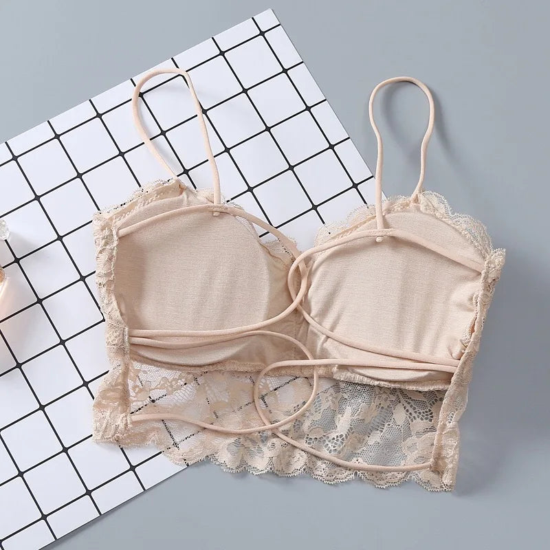 Top Sexy de encaje de verano para mujer, Tops sólidos sin mangas, Bralette sin relleno, sujetador, corpiño con cremallera en la espalda, camiseta sin mangas para discoteca, lencería de talla libre