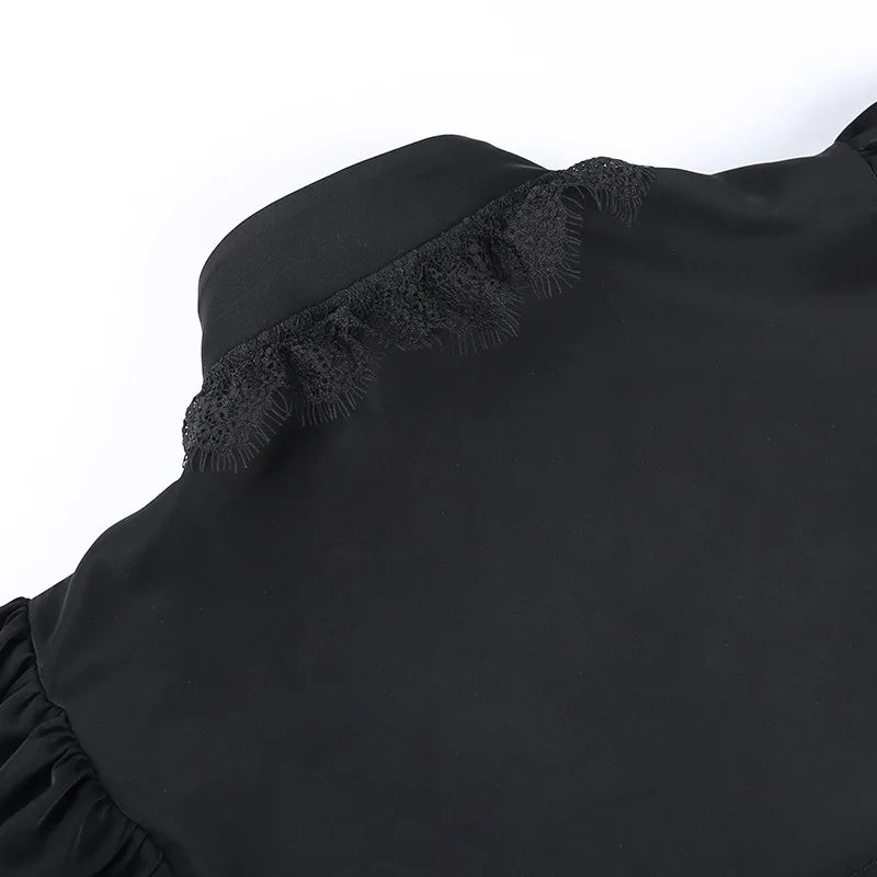 Blusa gótica con mangas abullonadas para Mujer, Top corto Sexy negro De manga larga para invierno, Blusas estéticas De hadas para Mujer De Moda 2022
