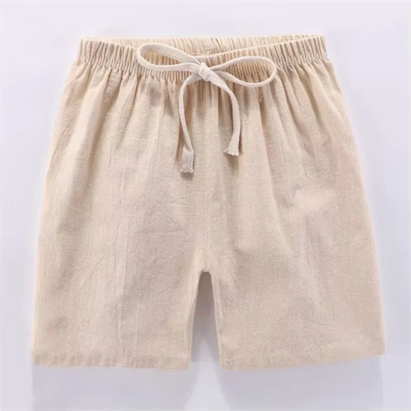 Pantalones cortos para niños y niñas, pantalones cortos deportivos de lino y algodón para verano, finos, transpirables, con cintura elástica, para playa, pantalones cortos informales sueltos para chico