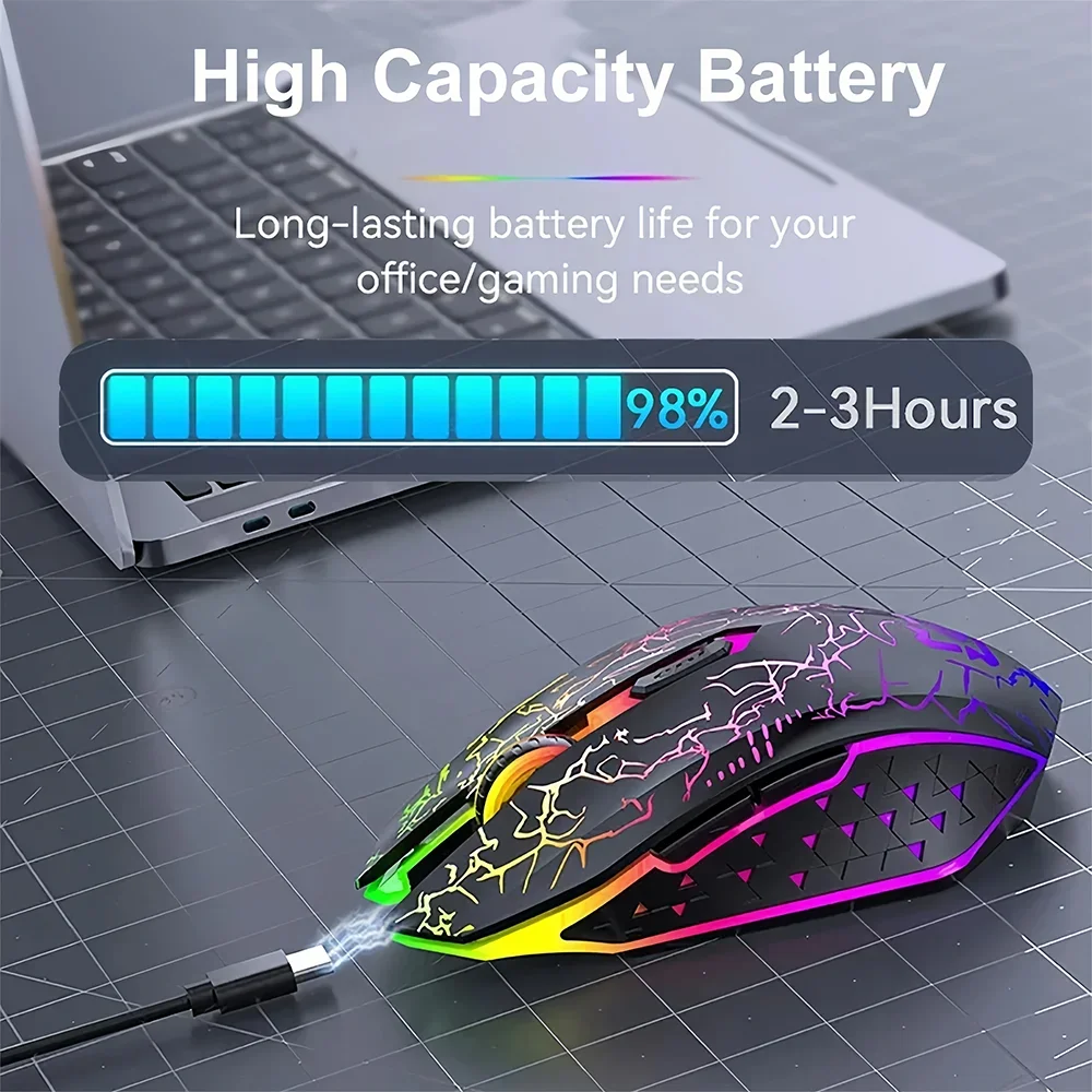 Ratón inalámbrico Bluetooth 5,2 RGB 2,4G, ratón para juegos de modo Dual, ratón silencioso de 6 botones para MacBook, tableta, ordenadores portátiles