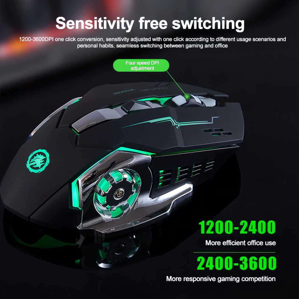 Ratón RGB de modo Dual Bluetooth 5,2, ratón inalámbrico de 2,4G para juegos, ratón silencioso recargable, ratón de 3600 DPI para ordenador portátil