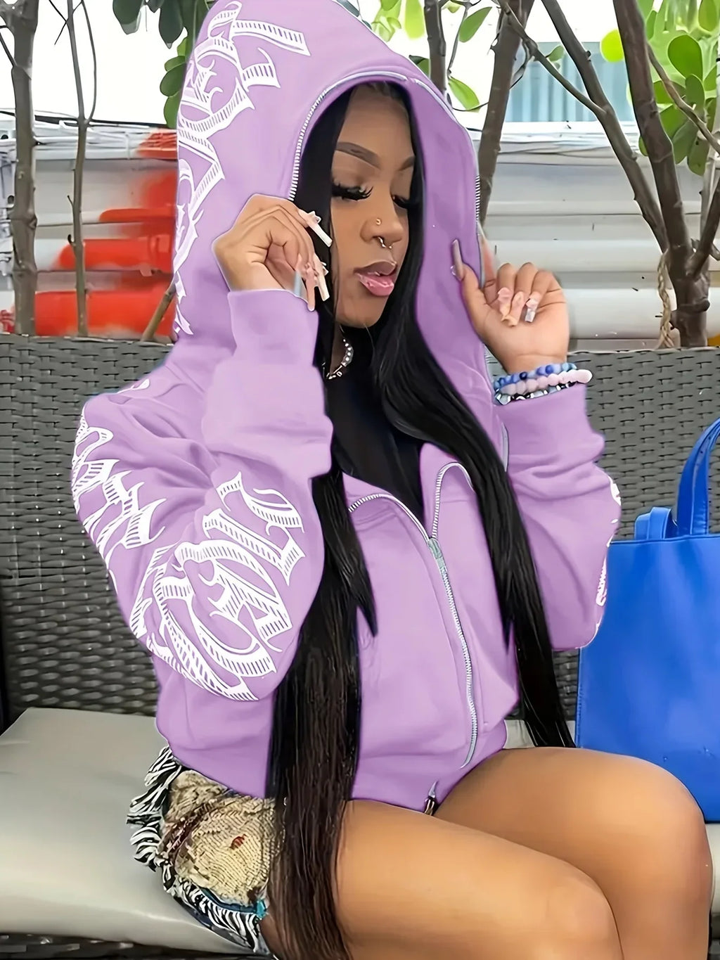 Sudaderas con capucha y cremallera de manga larga con estampado de letras, sudadera punk gótica Cyber Y2K, ropa de mujer