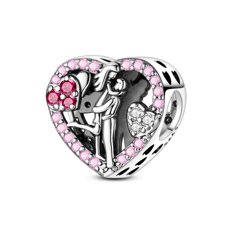 Abalorio de Plata de Ley 925 con Forma de Corazón y Cielo Estrellado, Abalorio Familiar de Madre, Hija e Hermana, Compatible con Pulseras, Colgante, Joyería DIY para Mujer, Regalo