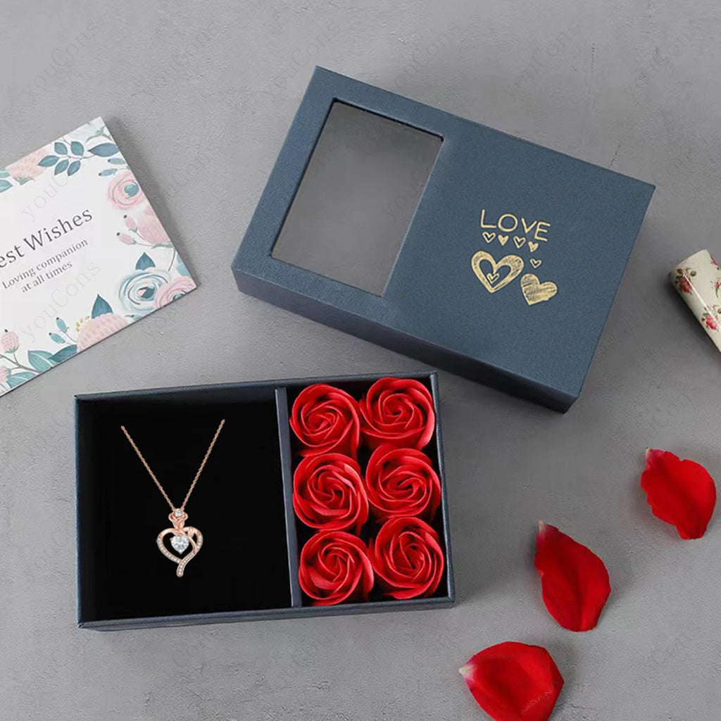 Collares con Colgante de Piedra Natalicia en Forma de Corazón con Caja de Regalo de Rosas para Mujer, Madre, Novia, San Valentín, Navidad, Cumpleaños, Nueva Joyería 2026