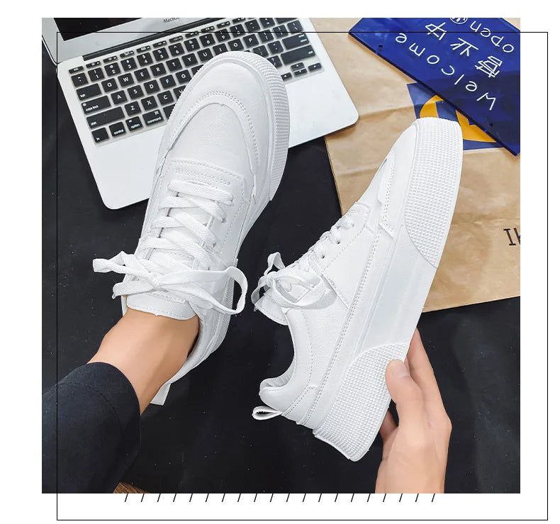 Zapatos blancos para hombre, zapatillas informales de cuero, zapatos de plataforma de tendencia, zapatos vulcanizados cómodos para hombre, Tenis masculinos blancos
