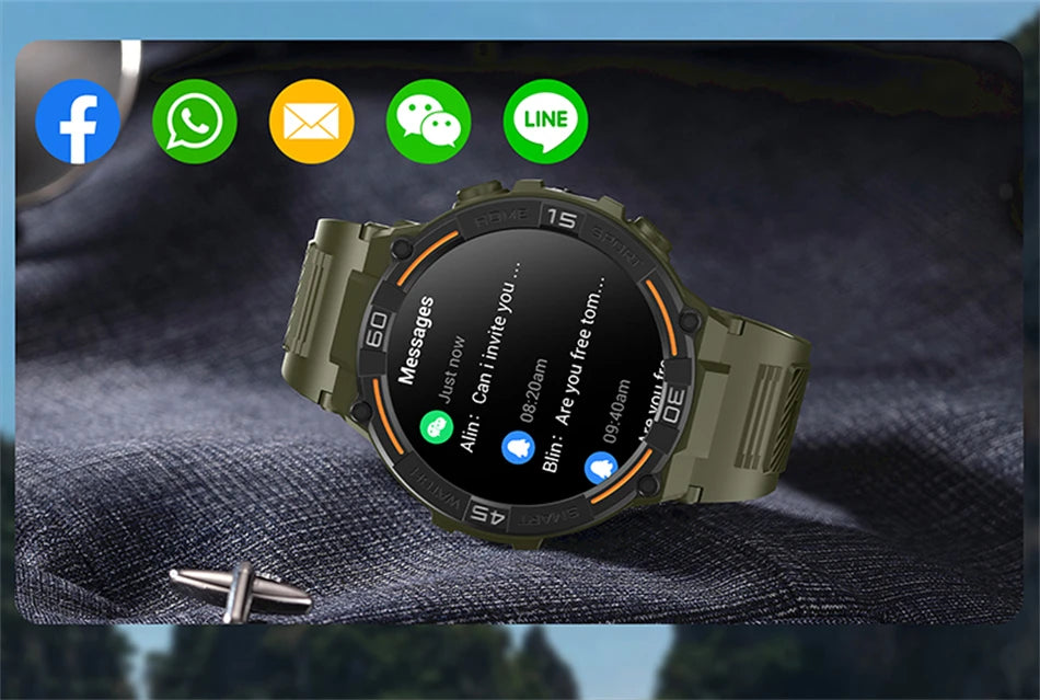 Reloj inteligente militar resistente al aire libre para hombres, GPS, deportes, Fitness, resistente al agua, llamada Bluetooth con luces LED, reloj inteligente