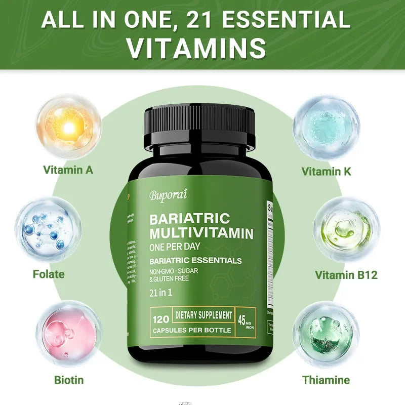 Suplemento multivitamínico bariátrico: contiene 21 vitaminas y minerales para promover la salud general y mantener los niveles de energía