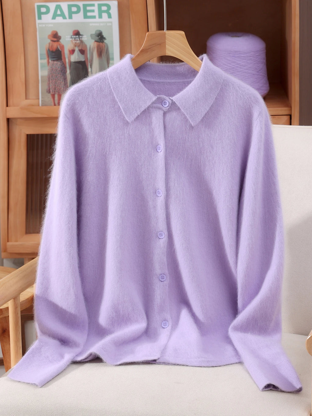 Otoño Invierno mujer 100% suéter de cachemira de visón puro con cuello Peter Pan y botones Preppy coreano Casual tejido de Color sólido