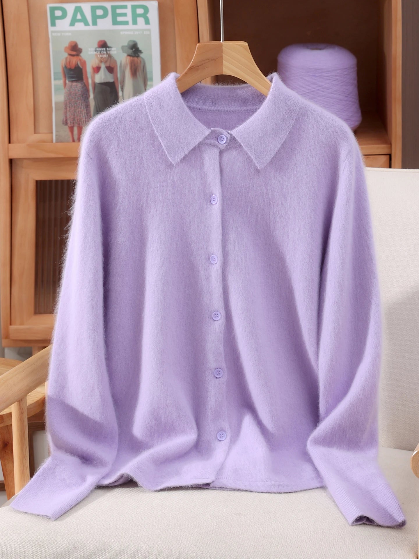 Otoño Invierno mujer 100% suéter de cachemira de visón puro con cuello Peter Pan y botones Preppy coreano Casual tejido de Color sólido