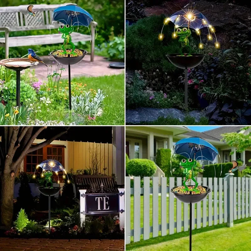 Estatua de rana, lámpara Solar de césped, dispensador de alimentación de colibrí para exteriores, cadena de luces LED alimentada por energía Solar para camino de patio, decoración de jardín y césped