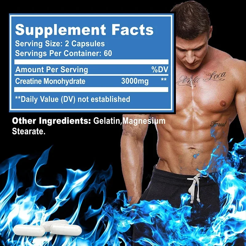 Monohidrato de creatina: apoya los músculos, la energía y la función cognitiva, aumenta la masa muscular magra - Suplementos sin gluten