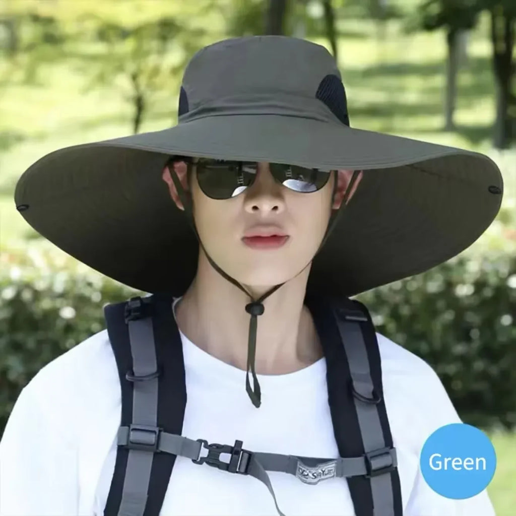 Gorra grande de poliéster de 15cm para el sol, protección UV, gorra de malla transpirable, sombrero de pescador plegable, pesca al aire libre, senderismo, gorras de playa