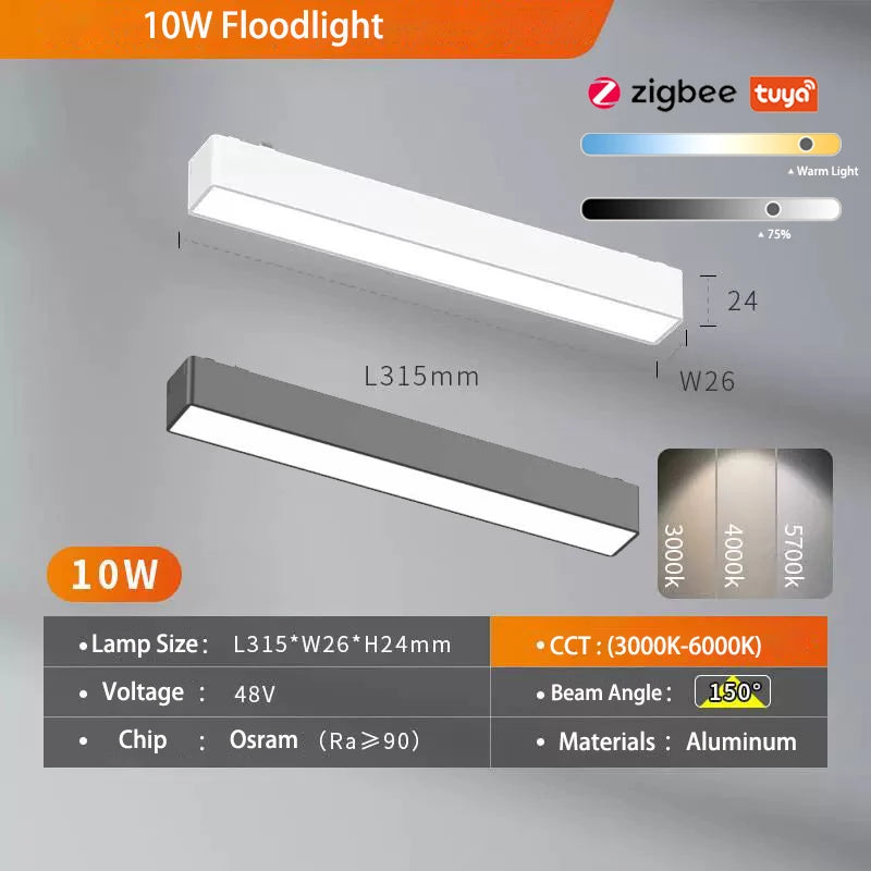 Sistema de luz de pista magnética de montaje en superficie de techo regulable Tuya Zigbee inteligente fino de 6MM lámpara delgada blanca y negra segura DC48V para el hogar