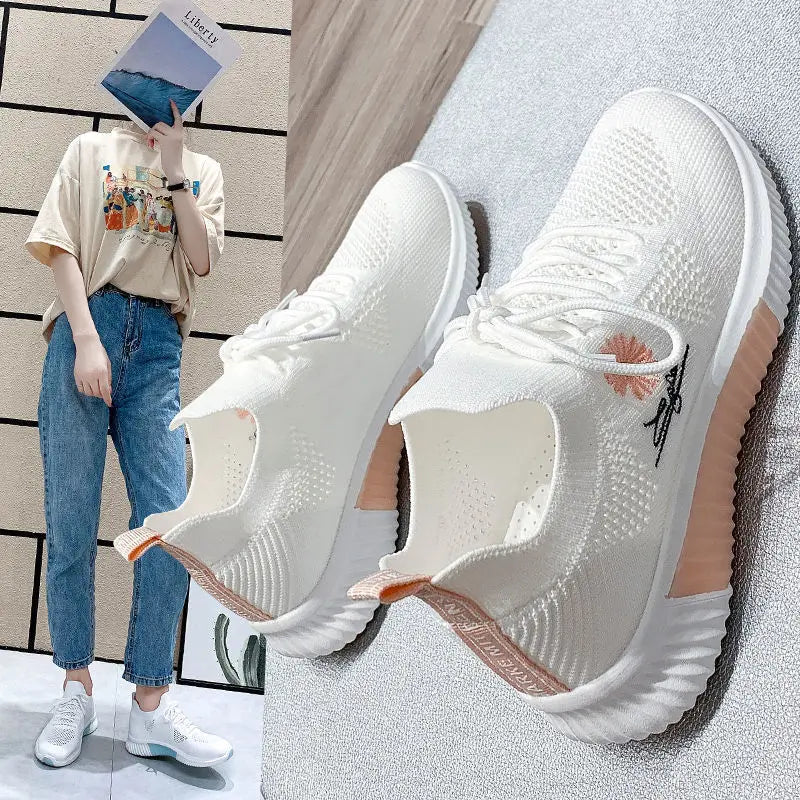 Zapatos deportivos para mujer, zapatillas deportivas informales, cómodas y elegantes, planas, bajas, bonitas, blancas, moda de éxito, tenis para mujer, verano 2025