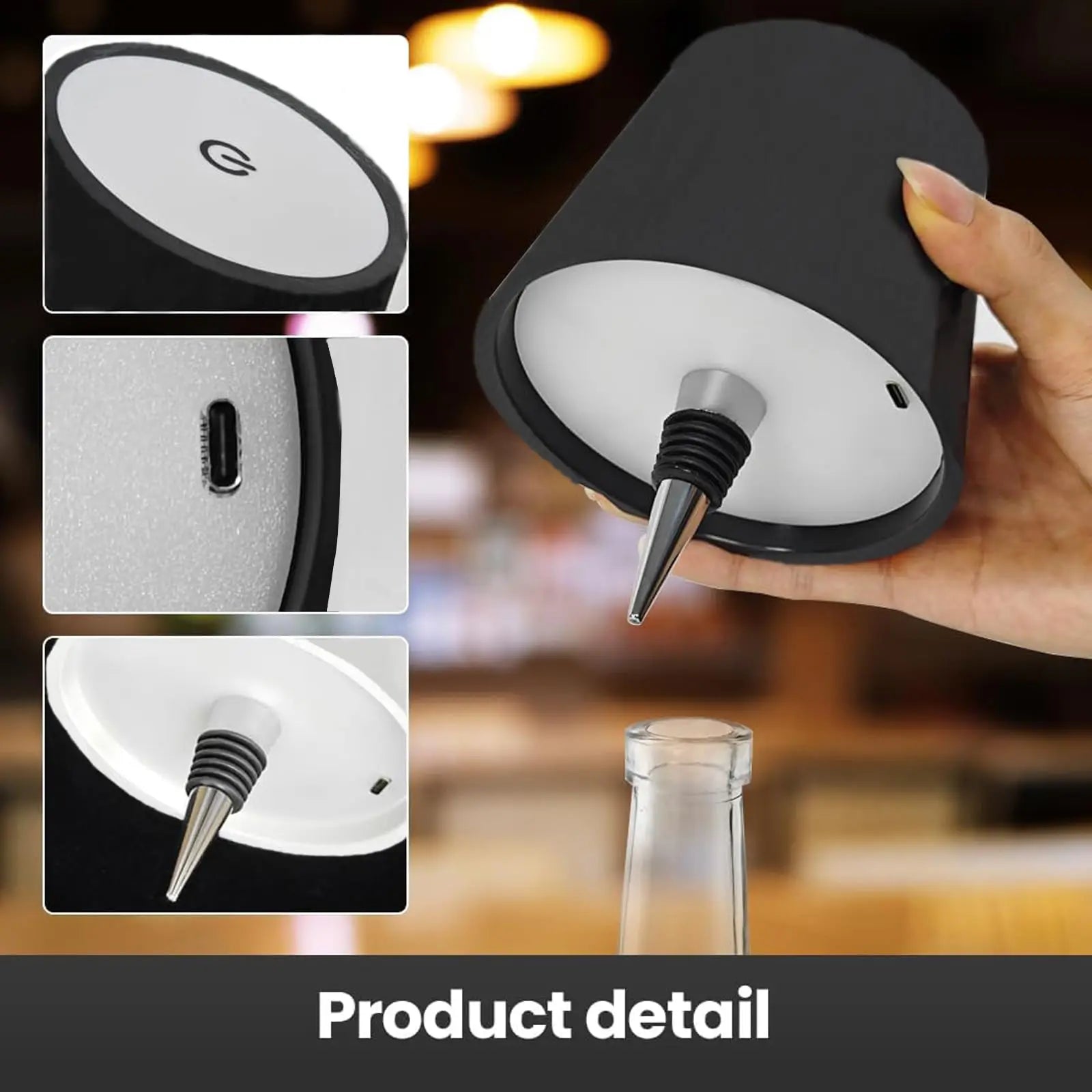 Lámpara de mesa inalámbrica para botellas, Control táctil de 3 colores y lámpara de noche con atenuación continua para Bar, botellas de vino, decoración de luces de escritorio