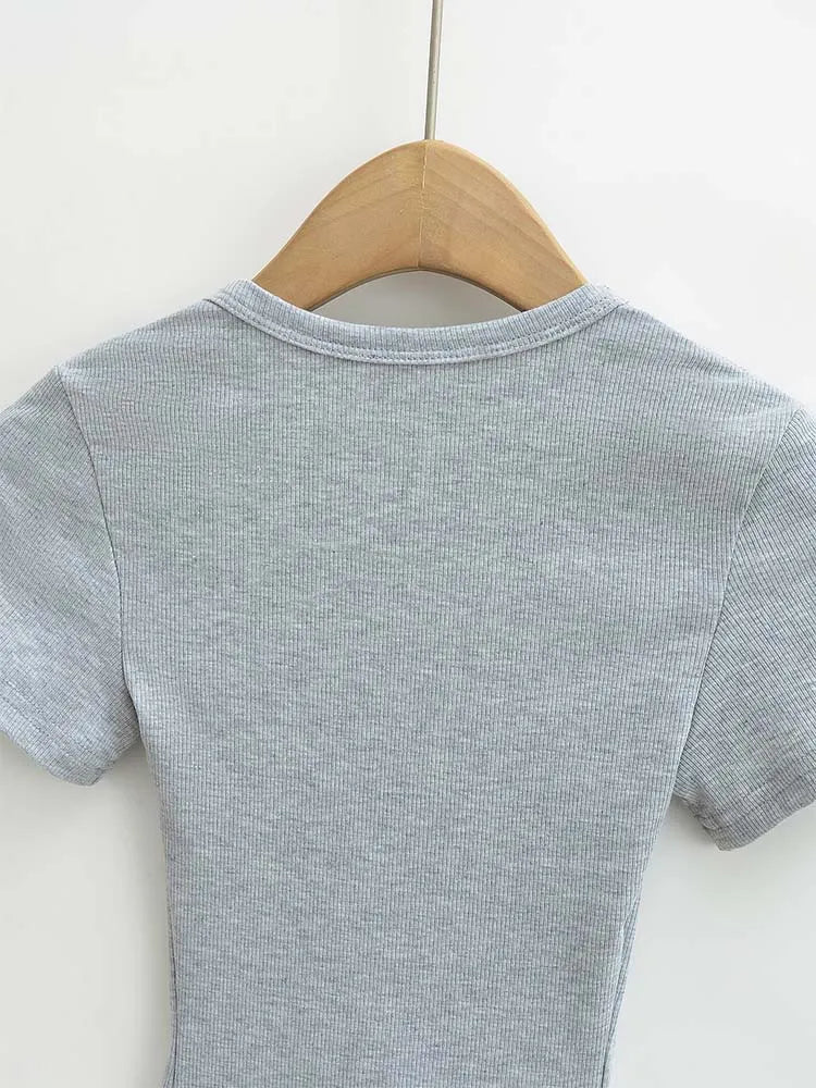 Top corto de alta elasticidad con cuello cuadrado para mujer, top sexy de manga corta, jersey ajustado, camisa básica de verano