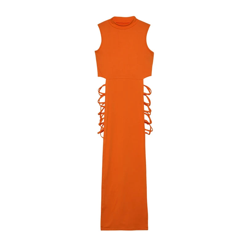 Vestido con corte entrecruzado, vestido sexy ajustado sin mangas con cuello simulado, ropa de mujer