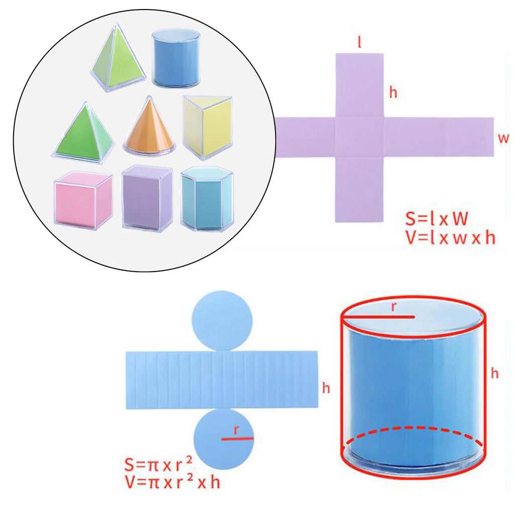 8 sólidos geométricos transparentes, modelo de demostración de perspectiva, versión de libro de texto, herramienta de aprendizaje de matemáticas, juguete educativo Montessori