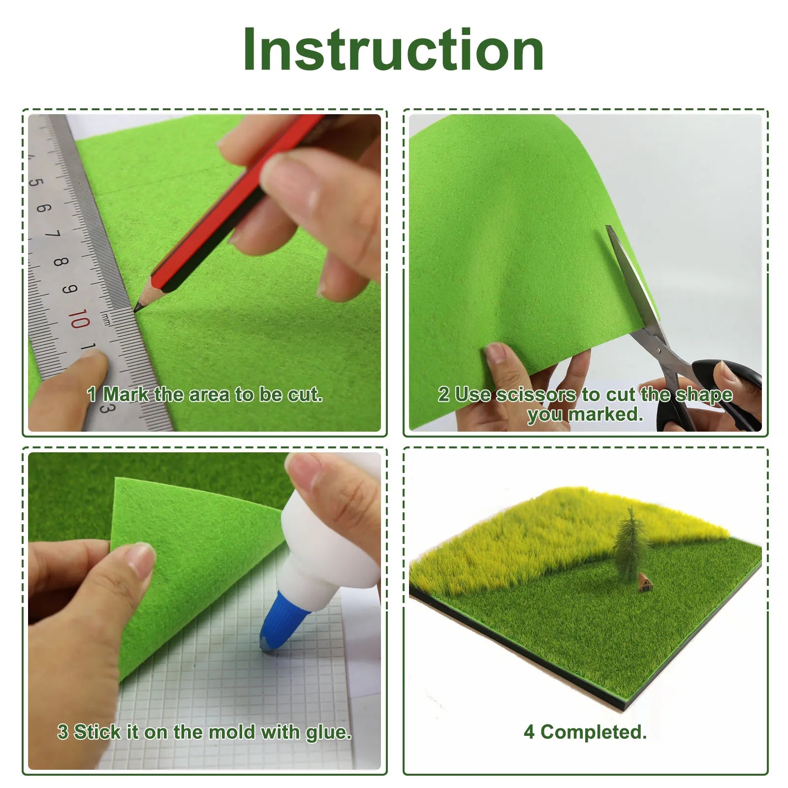 Evemodel-alfombrilla cuadrada para césped, 20cm x 20cm, 3mm, 5mm, 8mm de espesor, alfombra para césped Artificial para proyecto DIY, modelo de escena, diseño ferroviario, 1 ud.