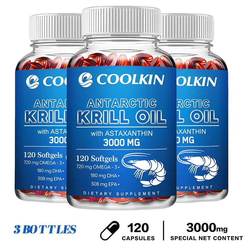 Aceite de Krill Antártico 3000mg - Omega-3 EPA, DHA, Astaxantina Natural, Máxima Fuerza para la Salud del Corazón y las Articulaciones